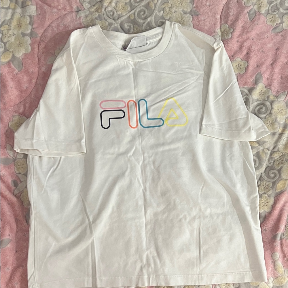 Fila White Tee with Multicolor Logo